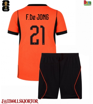 Nederländerna Frenkie de Jong #21 Hemmakläder Barn VM 2026 Kortärmad (+ Korta byxor)